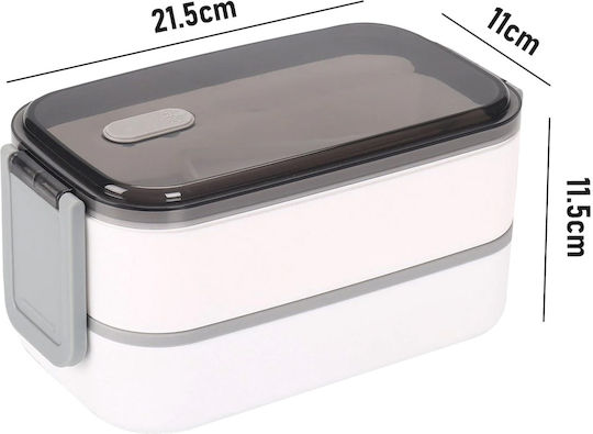 Cheffinger 2-tier Double Compartment Food Container Airtight Lid White Gray