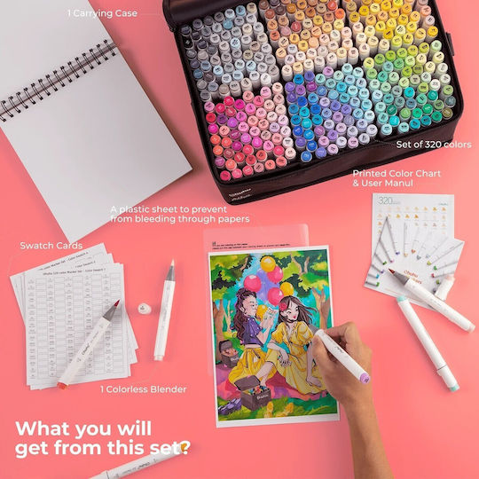 Ohuhu Honolulu B Brush & Chisel 104 Drawing Markers Basic Colours