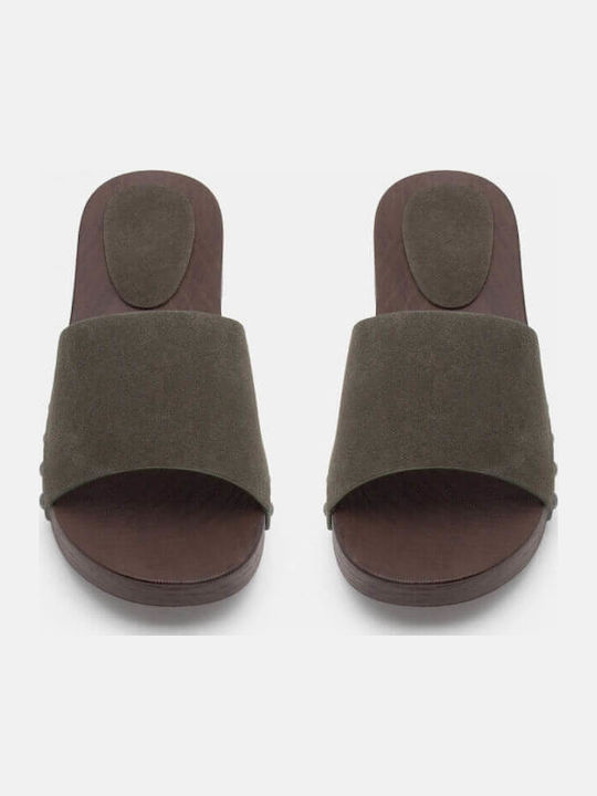 Fără toc Suede Mule în Culoare Kaki