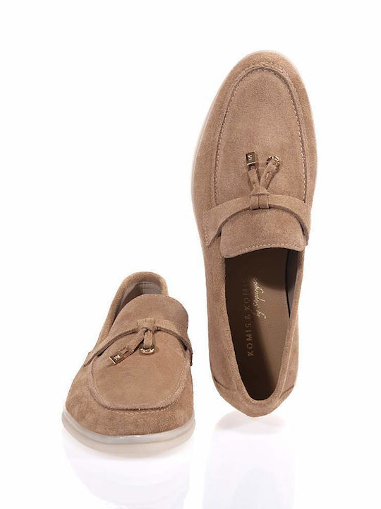 Leather Women's Loafers in Tabac Brown Color
