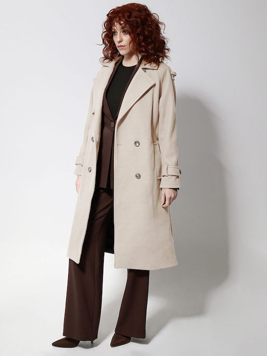 Femeie Beige Palton cu Curea