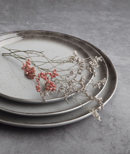 Ionia Shallow Ceramic Gray Plate with Diameter 27cm