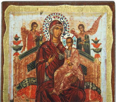 Panagia Pantanassa Engraved Wooden Aged Icon Canvas Gold Background Authentic Product of Vatopedi Monastery Holy Great Monastery Vatopedi 030406000001 13 X 10 Cm
