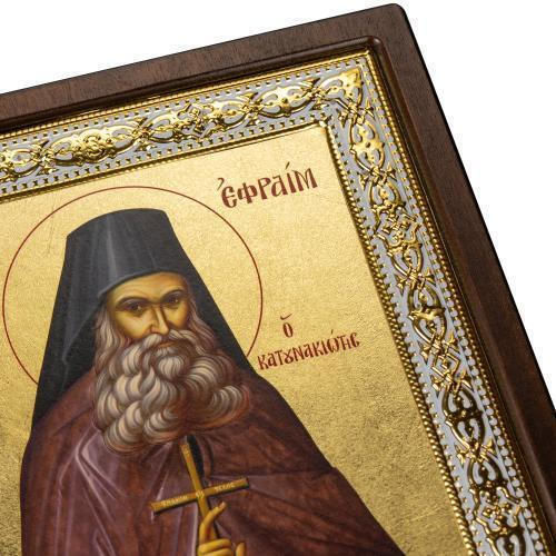Άγιος Εφραίμ Ο Κατουνακιώτης Εικόνα Καμβά Χρυσό Φόντο 23 X 20 Cm