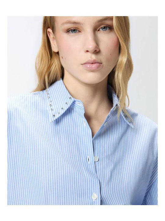 Women's Striped Long Sleeve Shirt Light Blue