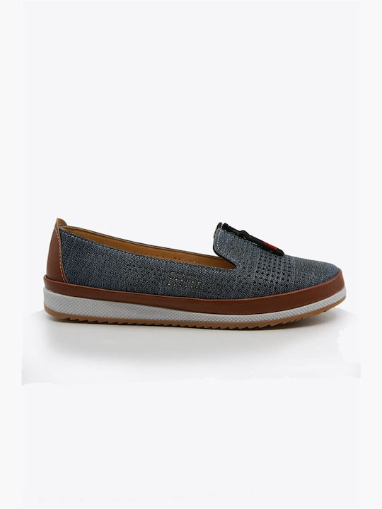 Leather Women's Moccasins in Navy Blue Color