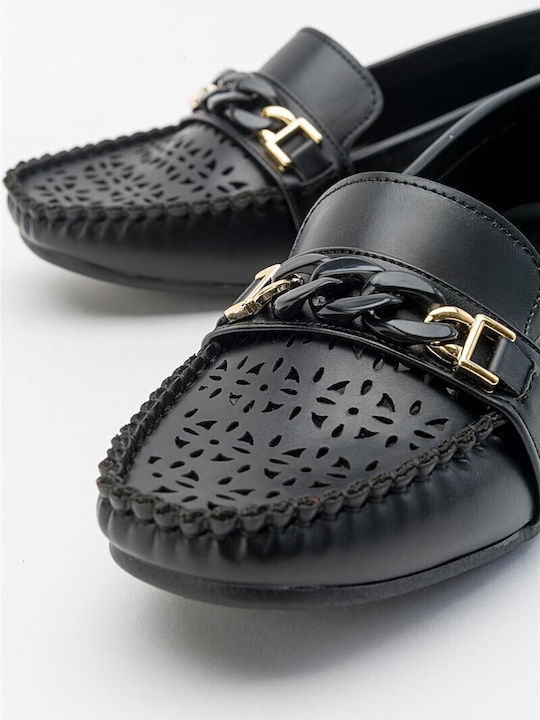 Leder Damen Mokassins in Schwarz Farbe