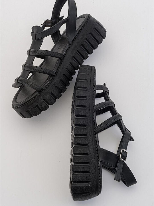 Women's Leather Platform Shoes Black