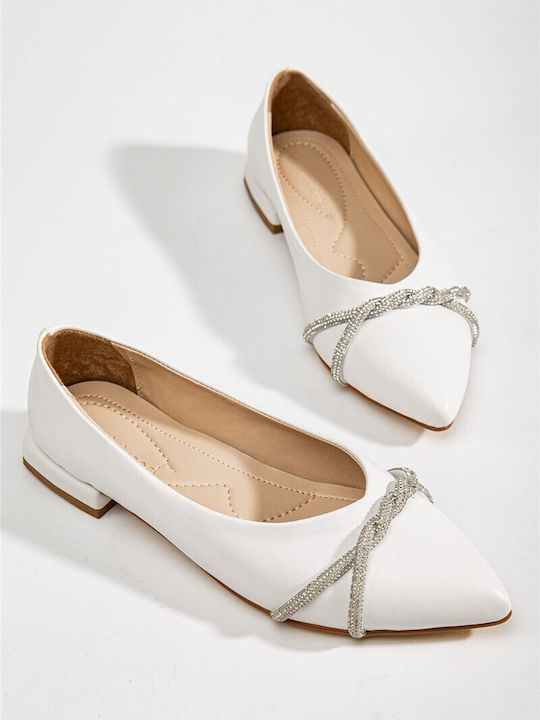 Lederne Damen Ballerinas in Weiß Farbe