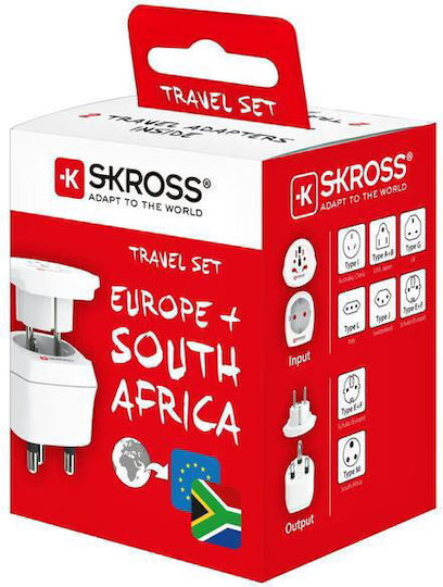 Skross 2-в-1 Универсален Пътнически Адаптер Европа Южна Африка 16a Бял