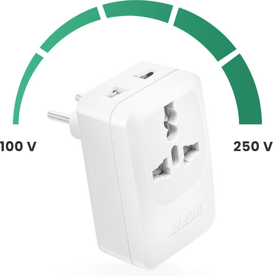 Akashi Reiseadapter Europa Brasilien Korea USB USB C 15W Weiß