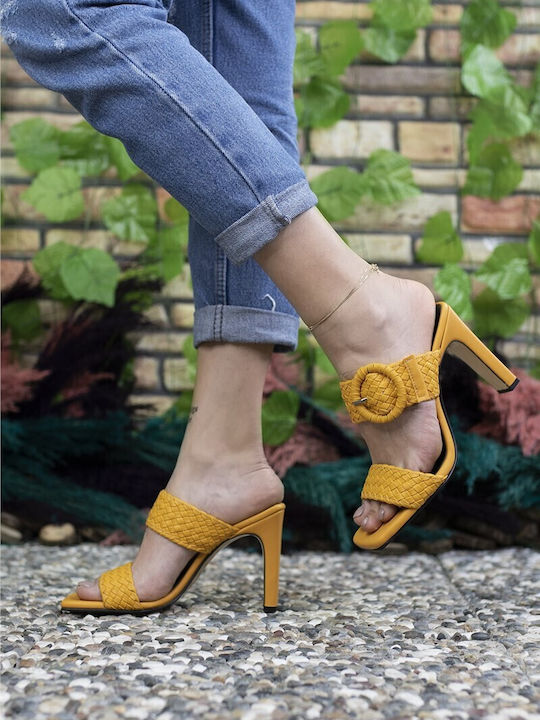 Mules mit Absatz in Gelb Farbe