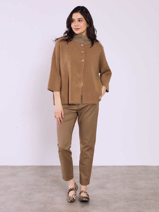 Celestino Women's Bouclé Cardigan Collar Loose Fit Brown