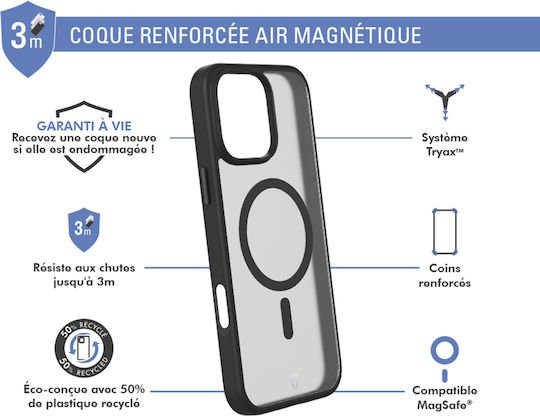 Force Case Калъф Iphone 16 Pro Max Подсилен Съвместим С Magsafe Air Frost Tryax 3m System Черен