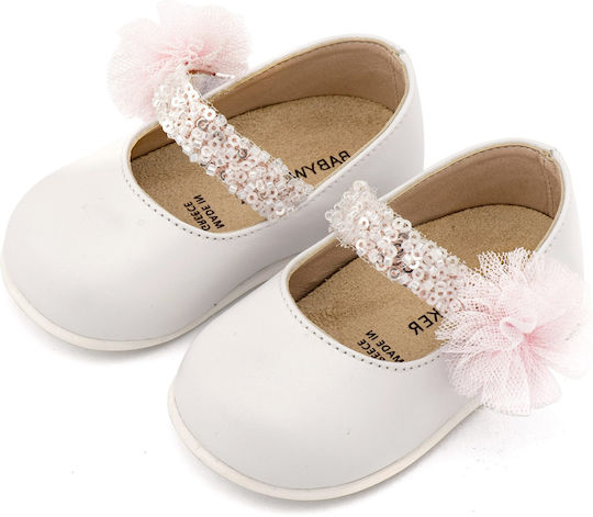 Babywalker Βαπτιστικές Δερμάτινες Μπαλαρίνες Λευκές