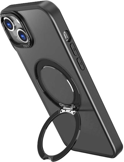 Jaym Magsafe Handyhülle iPhone 16 Plus Drehbarer Ring Stand Schwarz
