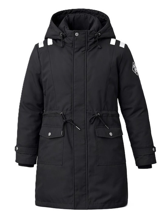 Langer Kinderparka mit Kapuze Schwarz