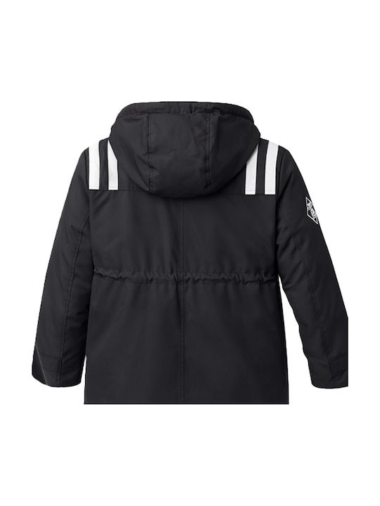 Langer Kinderparka mit Kapuze Schwarz