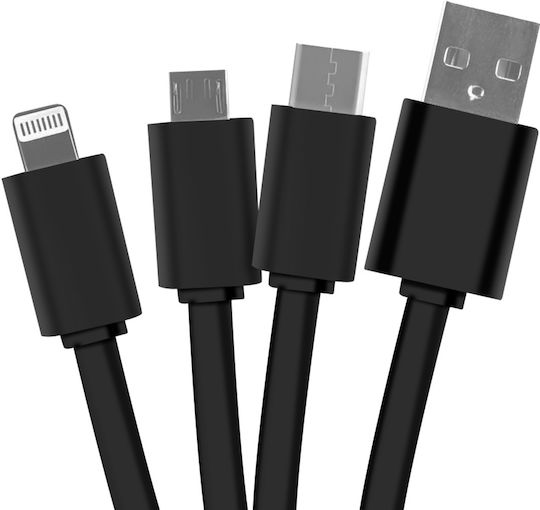 Yello Koko 3 In 1 Usb A Micro Usb Usb C Lightning Cable 0.15m Cat Black