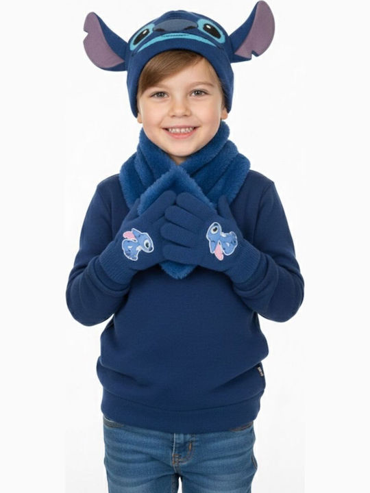Stitch Kinder Mütze Set Gestrickt Blau 3Stück