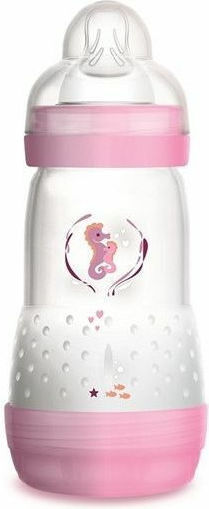 Mam Пластмасова Бебешка Бутилка Easy Start Anti-Colic За Колики с Силиконов Биберон за 2+ Месеца Розов Хипокампус 260 мл
