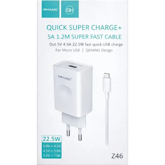 QIHANG Încărcător cu Port USB-A și Cablu micro USB Albς (Z46)