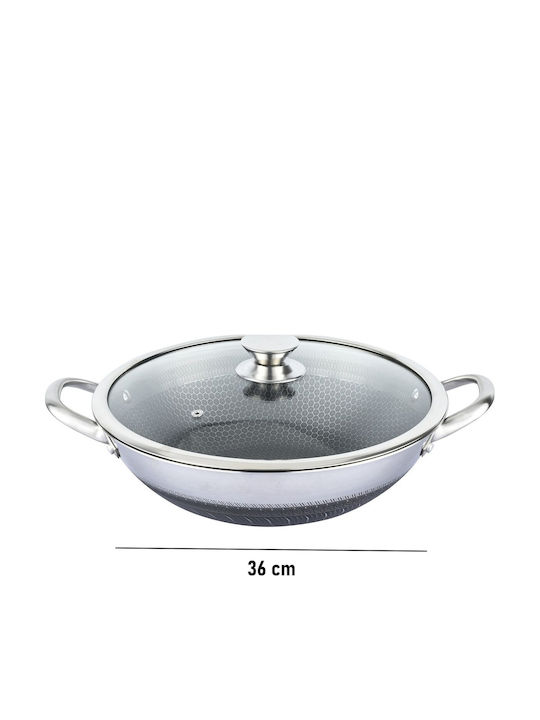 Cheffinger 36cm Wok Honeycomb Coating Scratch-resistant Lid Silver