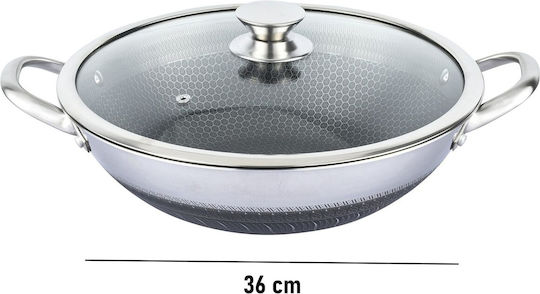 Cheffinger 36cm Wok Honeycomb Coating Scratch-resistant Lid Silver
