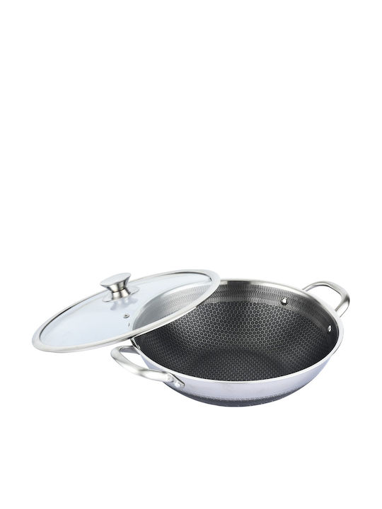 Cheffinger 36cm Wok Honeycomb Coating Scratch-resistant Lid Silver