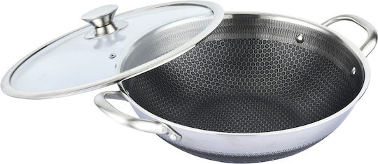 Cheffinger 36cm Wok Honeycomb Coating Scratch-resistant Lid Silver