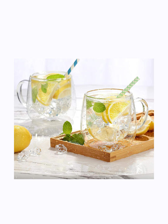 Cheffinger Set 2 Pahare Cu Mâner Dublu Perete 250ml Din Sticlă Borosilicată Sienna