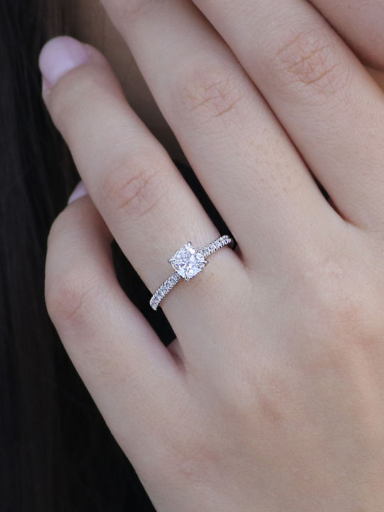 Single Stone Ring In 14K White Gold