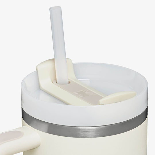Stanley Quencher H2.0 FlowState Becher mit Griff Θερμός Rostfreier Stahl BPA-frei 1,18 l Beige mit Stroh und Handgriff