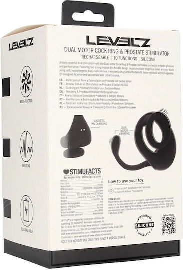 Dual Motor Μαύρο Δονούμενο Δαχτυλίδι Πέους & Διεργέτης Προστάτη Levelz Shots