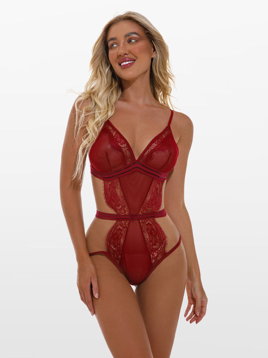 La Lolita Amsterdam Sexy Κορμάκι με Δαντέλα Κόκκινο