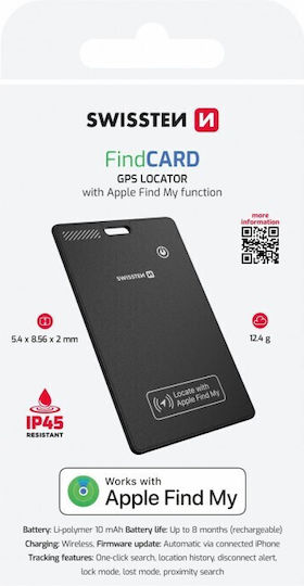 Swissten Find Card Compatible with Apple Find My Black Rechargeable