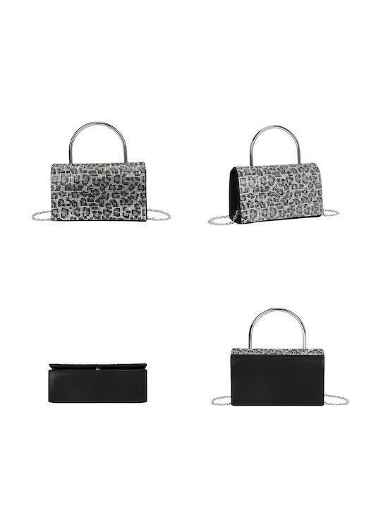 Avizar Women's Evening Handbag Rhinestone Effect Coating Metal Handle Black