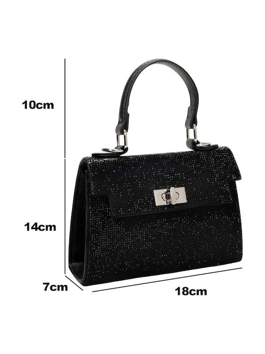 Avizar Women's Evening Handbag Sparkling Mesh Effect Metal Chain Black