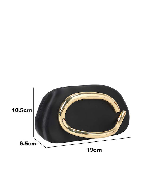 Avizar Women's Evening Clutch Bag Gold Metal Handle Celina Statement Black