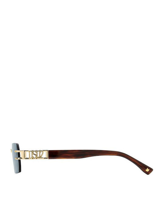 Dsquared2 Unisex Sunglasses with Gold Metallic Frame and Blue Lenses D2 0189/S 000/KU