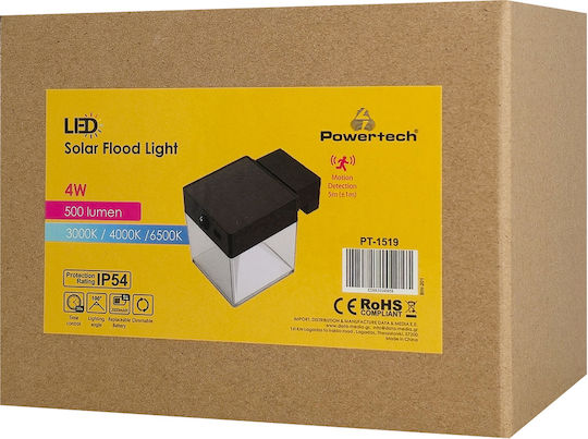 Powertech Solar Light 4W 500lm Warm White 3000K with Motion Sensor and Photocell IP54 15.58x10.5x12.24cm