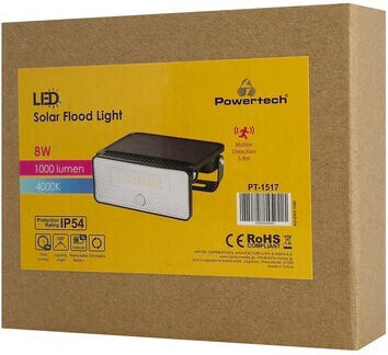 Powertech Solar Light 8W 1000lm Natural White 4000K With Motion Sensor And Photocell IP54 13.6x10.45cm