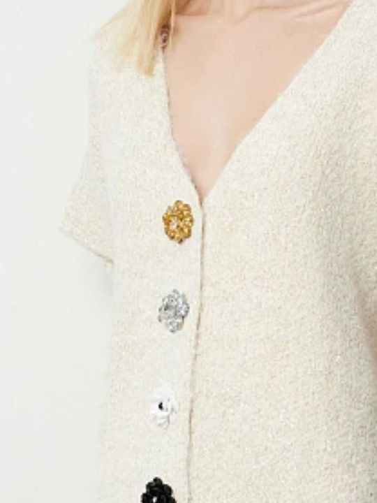 Women's Sweater with V Neckline Floral Off White