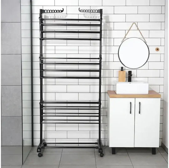 Vilde Folding Floor Clothes Drying Rack Metallic with Wheels 78x64cm