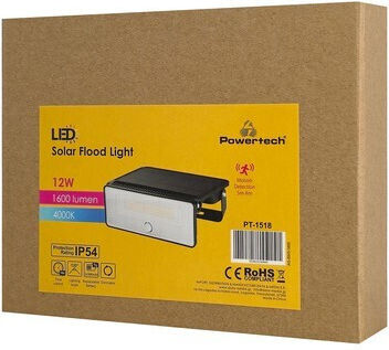 Powertech Solar Light 12W 1600lm Natural White 4000K with Motion Sensor and Photocell IP54 18.36cmx13.9cmcm