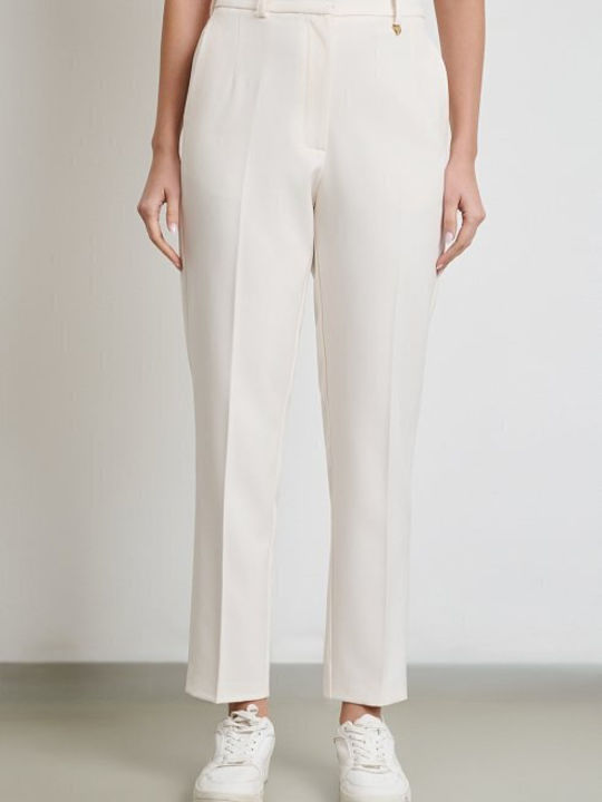Women's High-waisted Fabric Trousers Slim Fit Ecru