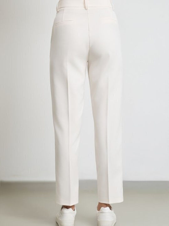 Women's High-waisted Fabric Trousers Slim Fit Ecru