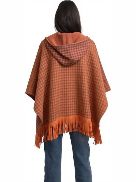Women's Poncho with Buttons Orange