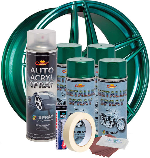 Kit complet de vopsire pentru reparații roți în culoare verde metalizat V4