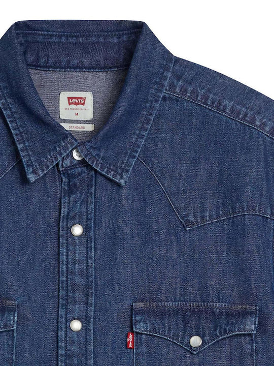Classic Short-sleeved Denim Shirt Dark Indigo
